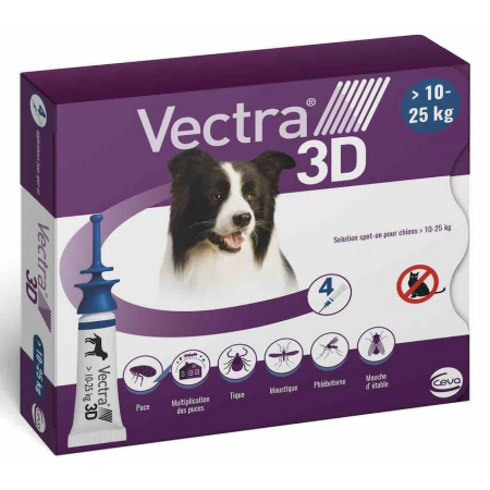 VECTRA 3 D DLA PSÓW >10 - 25 KG - 1 PIPETA - Pchły Kleszcze
